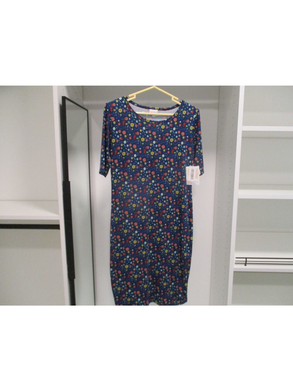 LULAROE JULIA DRESS BLUE MULTI COLOR FLORAL SIZE MEDIUM